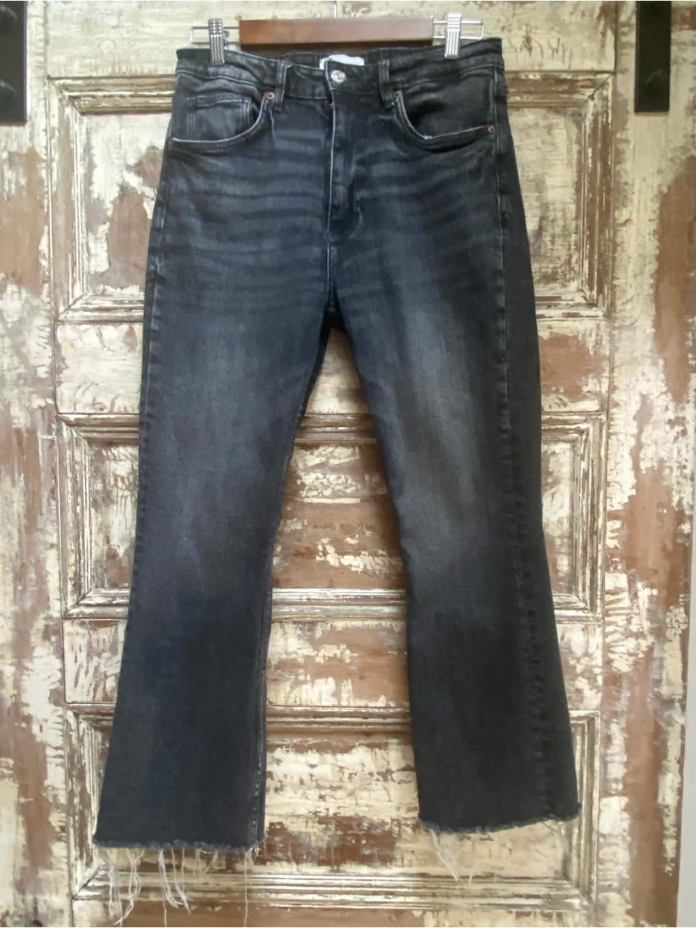 Zara Black Washed Women's Straight-Leg Jeans, Size 10